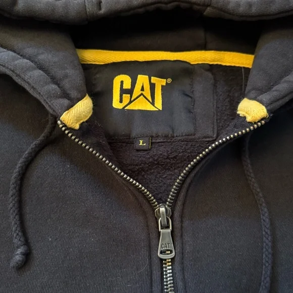 90’s CAT Construction Vintage Quarter Zip Hooded Sweatshirt - Picture 3 of 13